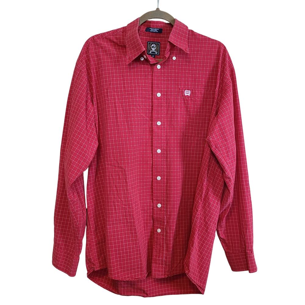 VTG Y2K Cinch Mens M Shirt White Red Check Long Sleeve Regular Fit Western Rodeo
